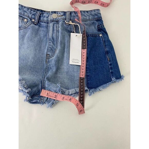 TOBI High Rise Two-Tone Denim Jean Shorts Fringe Shortie High Waist - Si… - Picture 6 of 7